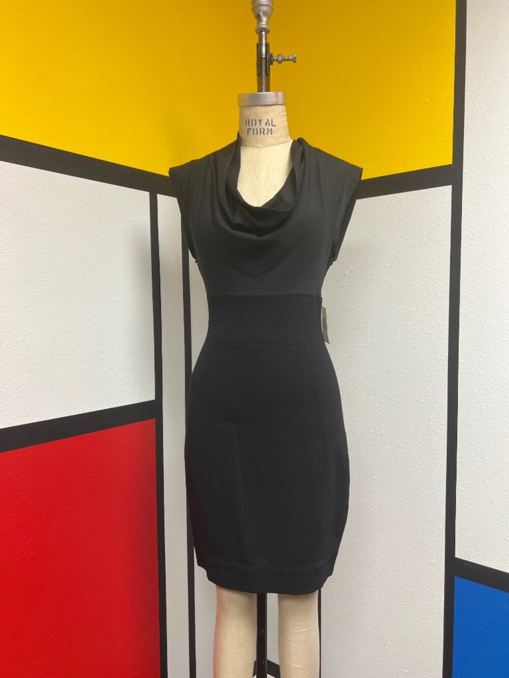 NWT Guess Cowl Neck Black Sleeveless Pencil Dress Size 5 Small